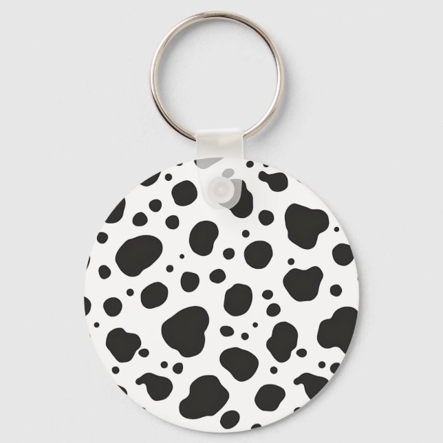 Black White Cow Pattern Key Ring (Front)
