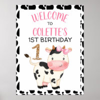 Black White Cow Print Birthday Party Welcome Sign