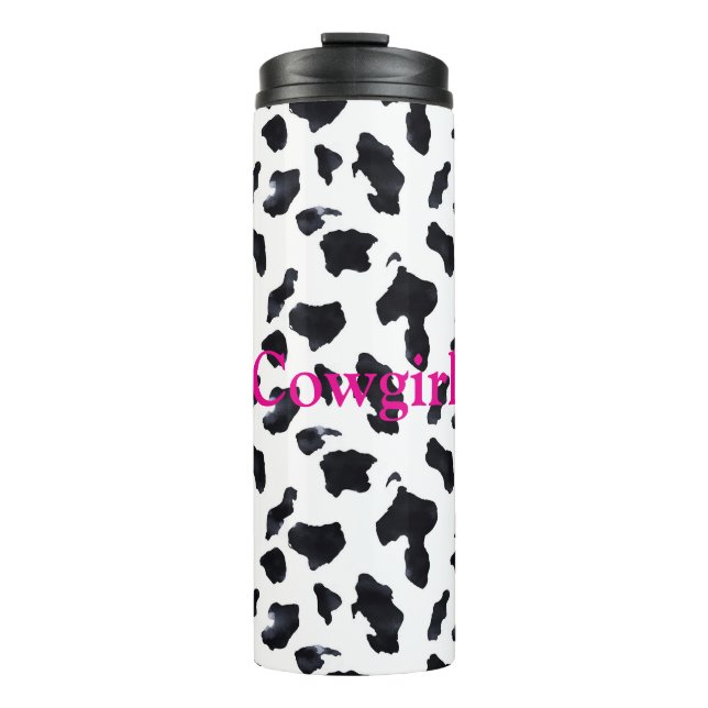 Black White Cow Print Cowgirl Thermal Tumbler (Front)
