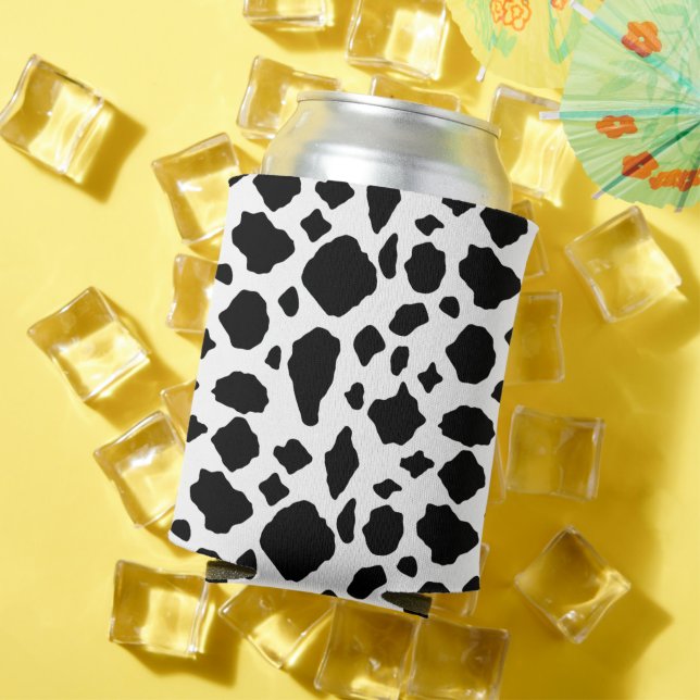 Black White Cow Print Pattern Trendy Modern  Can Cooler (In Situ Summer)