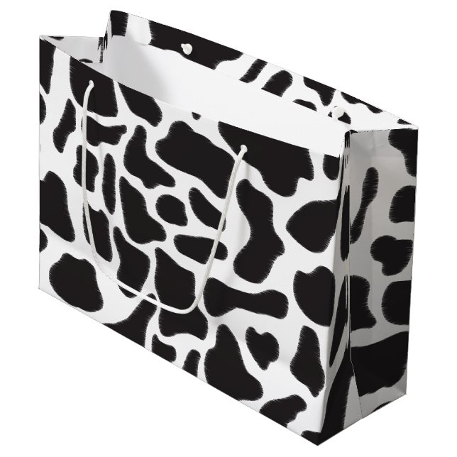 Black & White Cow Spot Animal Pattern  Large Gift Bag (Front Angled)