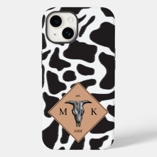 Black & White Cow Spot Animal Pattern Monogram Case-Mate iPhone 14 Case