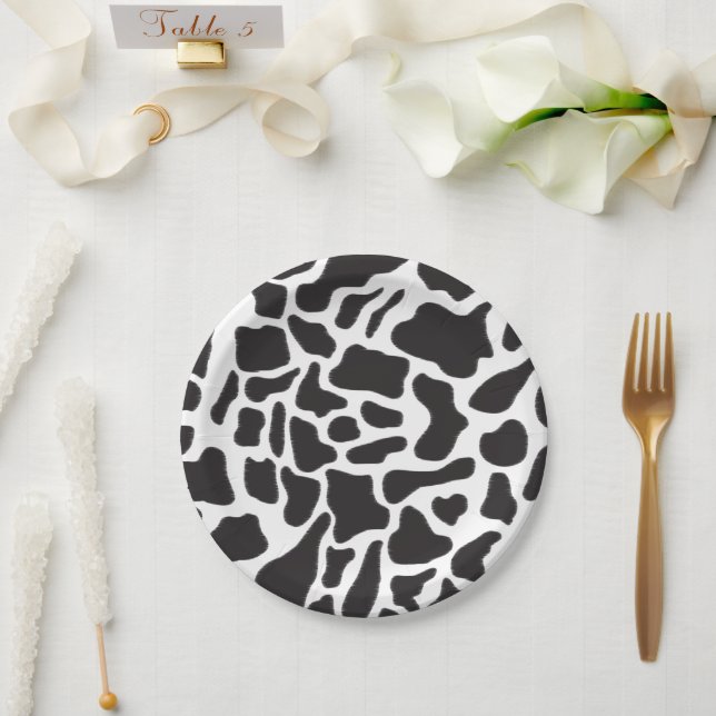 Black & White Cow Spot Animal Pattern  Paper Plate (Wedding)