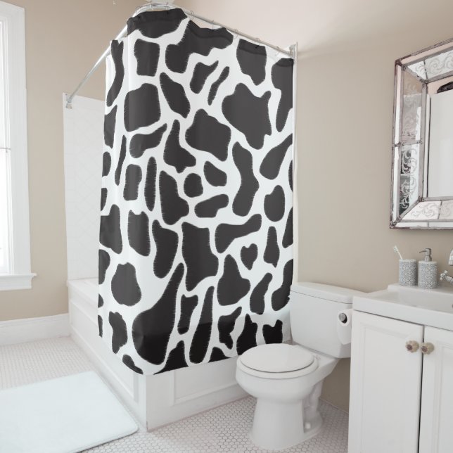 Black & White Cow Spot Animal Pattern  Shower Curtain (In Situ)