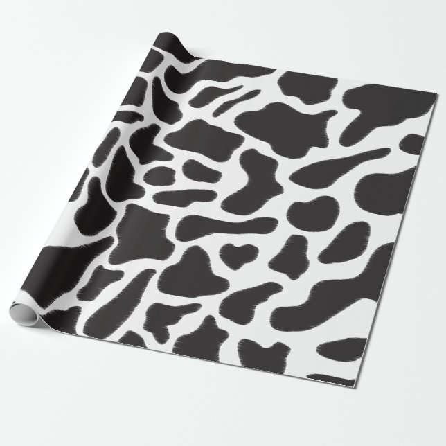 Black & White Cow Spot Animal Pattern  Wrapping Paper (Unrolled)