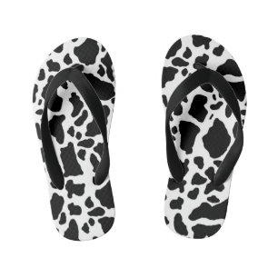 Black & White Cow Spots Animal Print Pattern Kid's Thongs