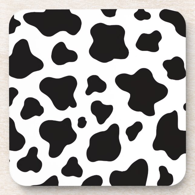 Black White Cowhide Farmhouse modern rustic Coaster (Front)