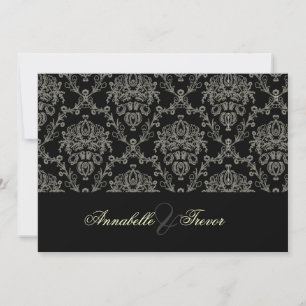 Black/white/cream damask, custom wedding invitation