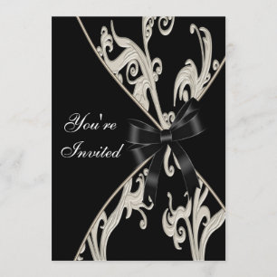 Black White Cream Swirl Party Invitation Template