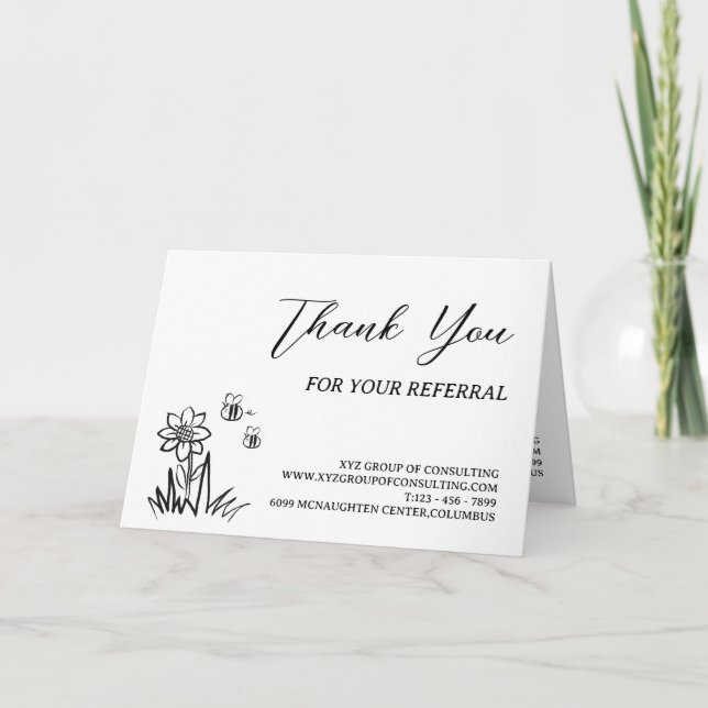 Black & White Creative Client Referral  Thank You Card (Front)