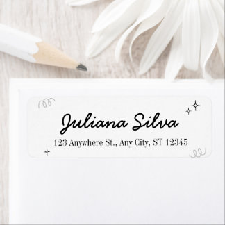 Black & White Creative Doodle Minimalist Return Address Label