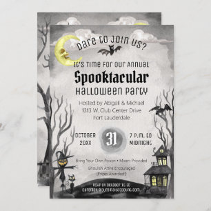 Black White Creepy Costume Party Spooky Halloween Invitation