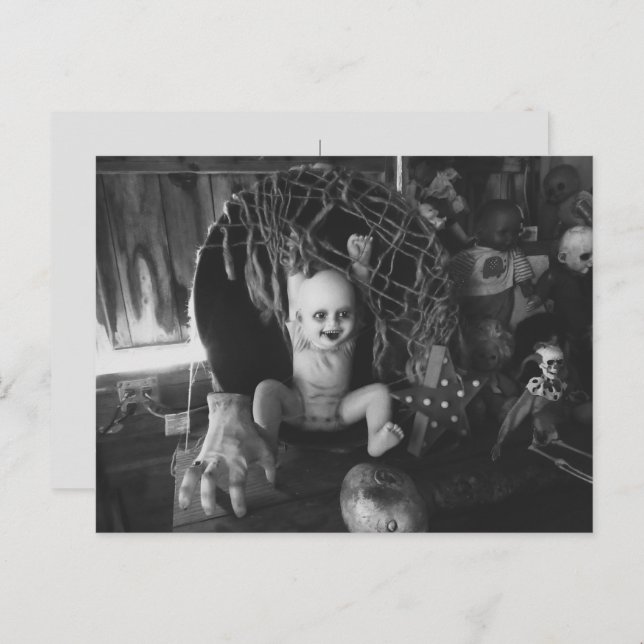 Black & White Creepy Halloween Doll Postcard (Front/Back)