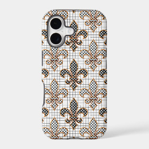 Black White Crosshatch Polka Dots Fleur-de-lis