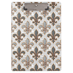 Black White Crosshatch Polka Dots Fleur-de-lis Clipboard