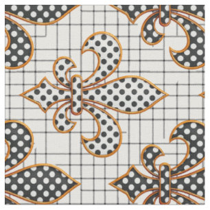 Black White Crosshatch Polka Dots Fleur-de-lis Fabric