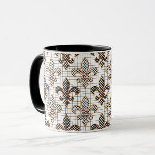 Black White Crosshatch Polka Dots Fleur-de-lis  Mug