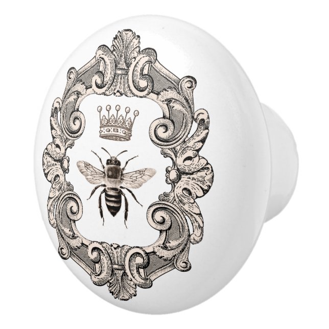 Black & White Crown Queen Bee Ceramic Pull (Right)