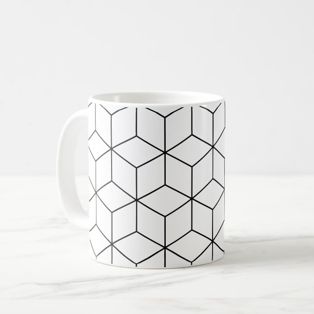 Black White Cube Retro Optical Illusion Pattern Coffee Mug (Front Left)