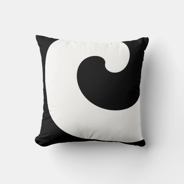 Black White Curl Spiral Minimalistic Cushion (Front)