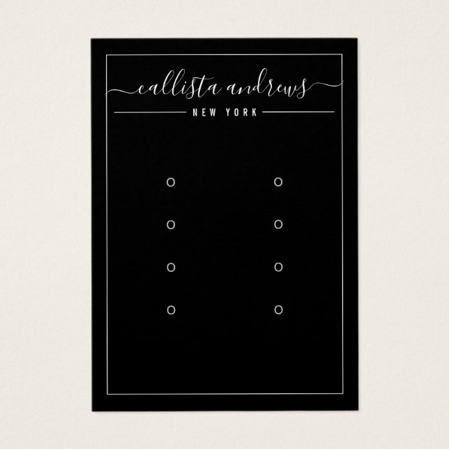 Black White Cursive Multiple Earring Display Card (Front)