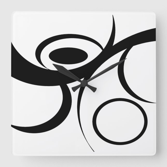Black White Curve Design  Square Wall Clock (Front)