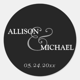 Black white custom ampersand wedding favour label