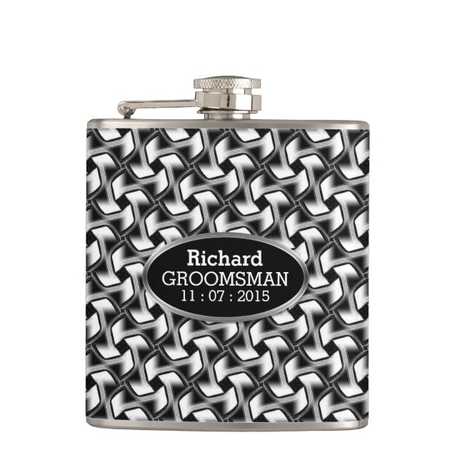 Black White Custom Design Stylish Groomsmen Gift Hip Flask (Front)