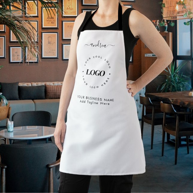 Black White Custom Logo Business Professional Apro Apron (Creator Uploaded)