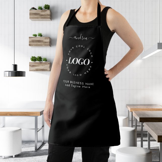 Black White Custom Logo Business Professional Apron (Creator Uploaded)