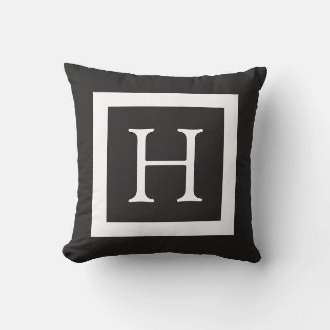 Black White Custom Monogram Cushion (Front)