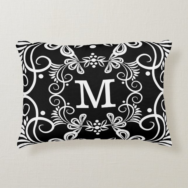 Black White Custom Monogram Decorative Decorative Cushion (Front)