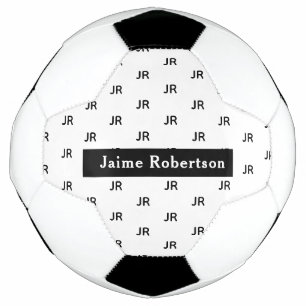 Black & White Custom Monogram Name Soccer Football Ball