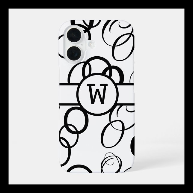 Black & White Custom Monogram with Elegant Loops iPhone 16 Case (Creator Uploaded)