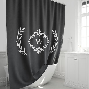 Black & White Custom Monogrammed Initial Wreath  Shower Curtain