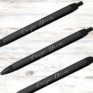 Black white custom motto slogan script black ink pen