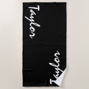 Black White Custom Name Personalised Beach Towel