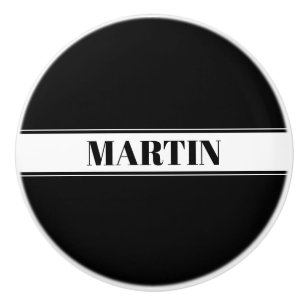 Black & White Custom Name Stripe Ceramic Knob