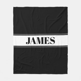 Black & White Custom Name Stripe Fleece Blanket