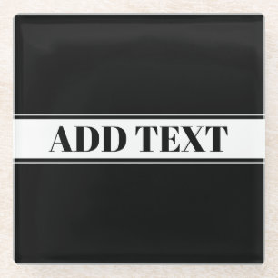 Black & White Custom Name Stripe Glass Coaster