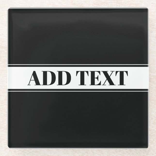Black & White Custom Name Stripe Glass Coaster (Front)