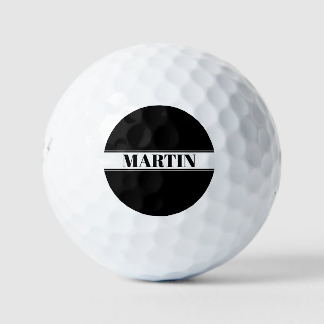 Black & White Custom Name Stripe Golf Balls (Front)
