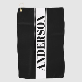 Black & White Custom Name Stripe Golf Towel