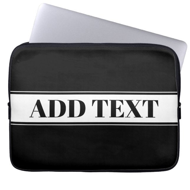 Black & White Custom Name Stripe Laptop Sleeve (Front)