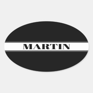 Black & White Custom Name Stripe Oval Sticker