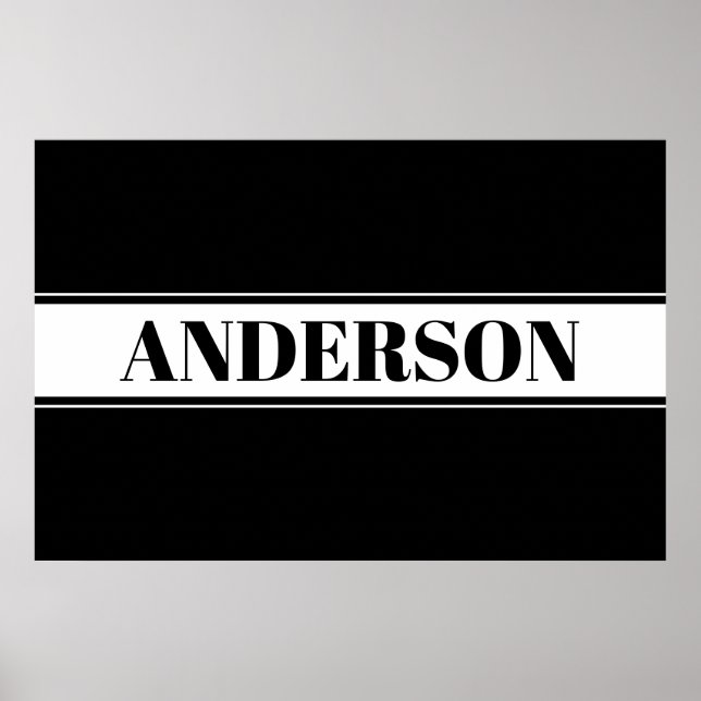Black & White Custom Name Stripe Poster (Front)