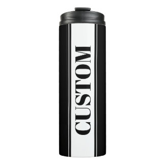 Black & White Custom Name Stripe Thermal Tumbler