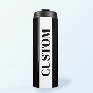 Black & White Custom Name Stripe Thermal Tumbler