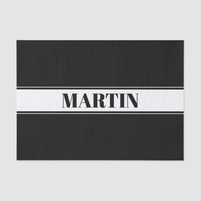 Black & White Custom Name Stripe Tissue Paper (Front)