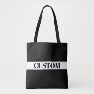 Black & White Custom Name Stripe Tote Bag
